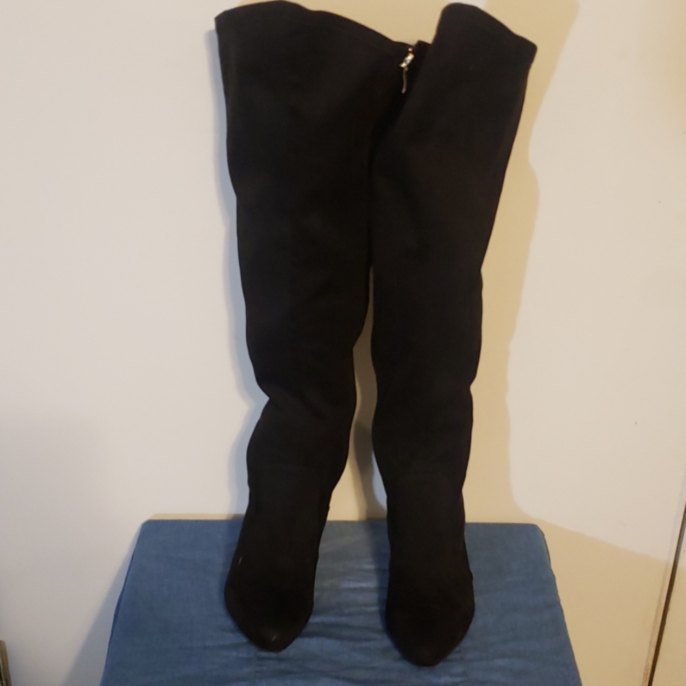 Black Knee High Wide Leg Suede Boots (sz 10W)